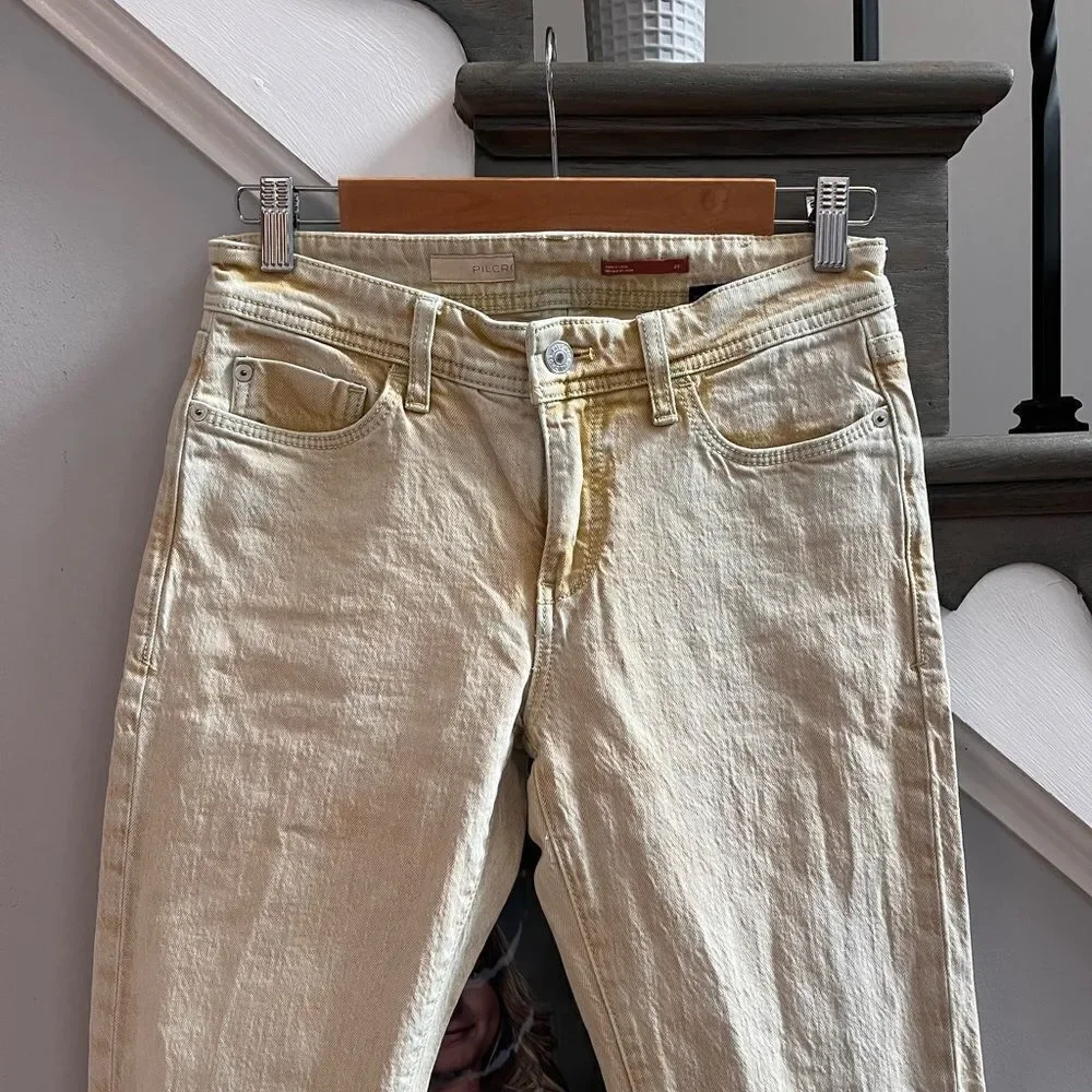 Pilcro Anthropologie Sun Washed Mustard Slim Boyfriend Jeans sz  25 - Picture 3 of 7